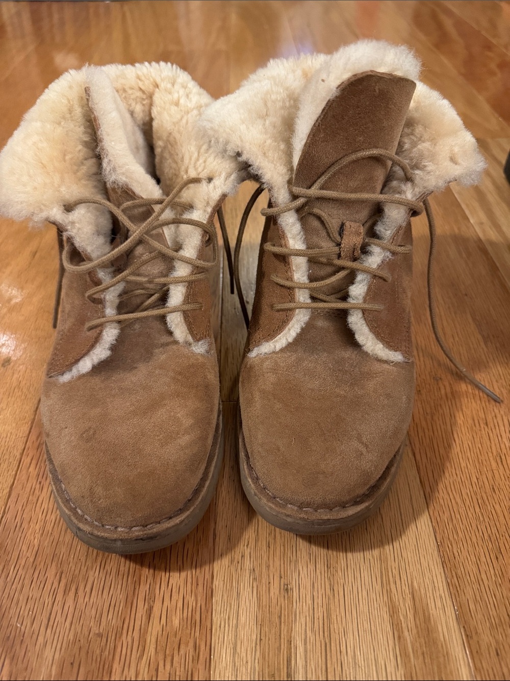 UGG Chestnut Suede Lace-Up Shearling Boots